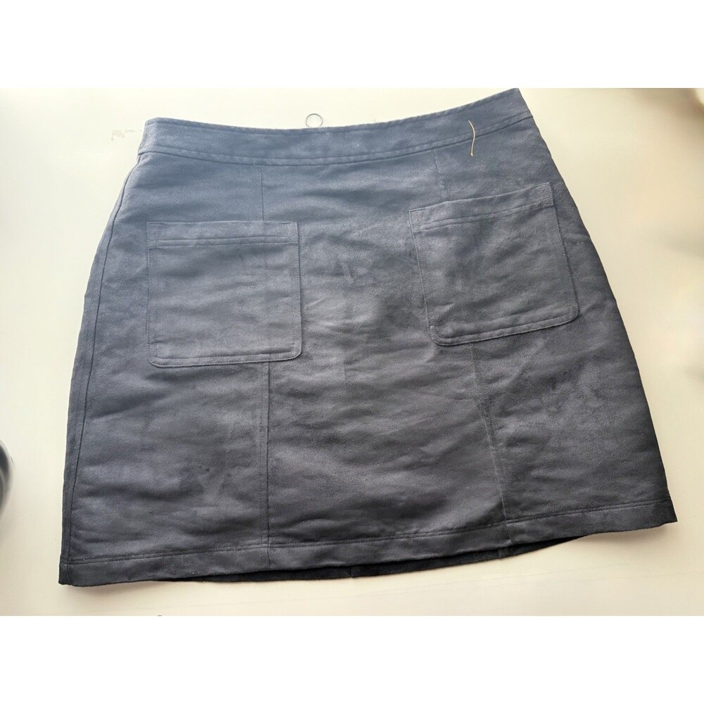 Old Navy Womens Black Jack Faux Suede A-Line Mini Skirt Patch Pockets Sz12 NEW